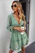 Layered Ruffled Open Back Puff Sleeve Swiss Dot Mini Dress